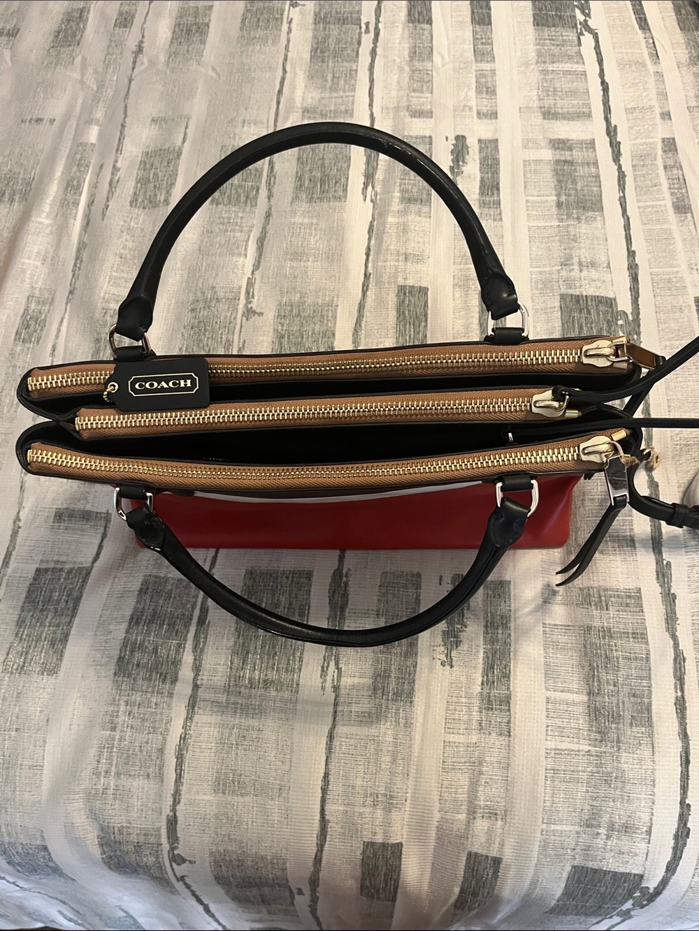 Coach Colorblock Leather Satchel - Red/White/Black/Tan - Picture 4 of 9